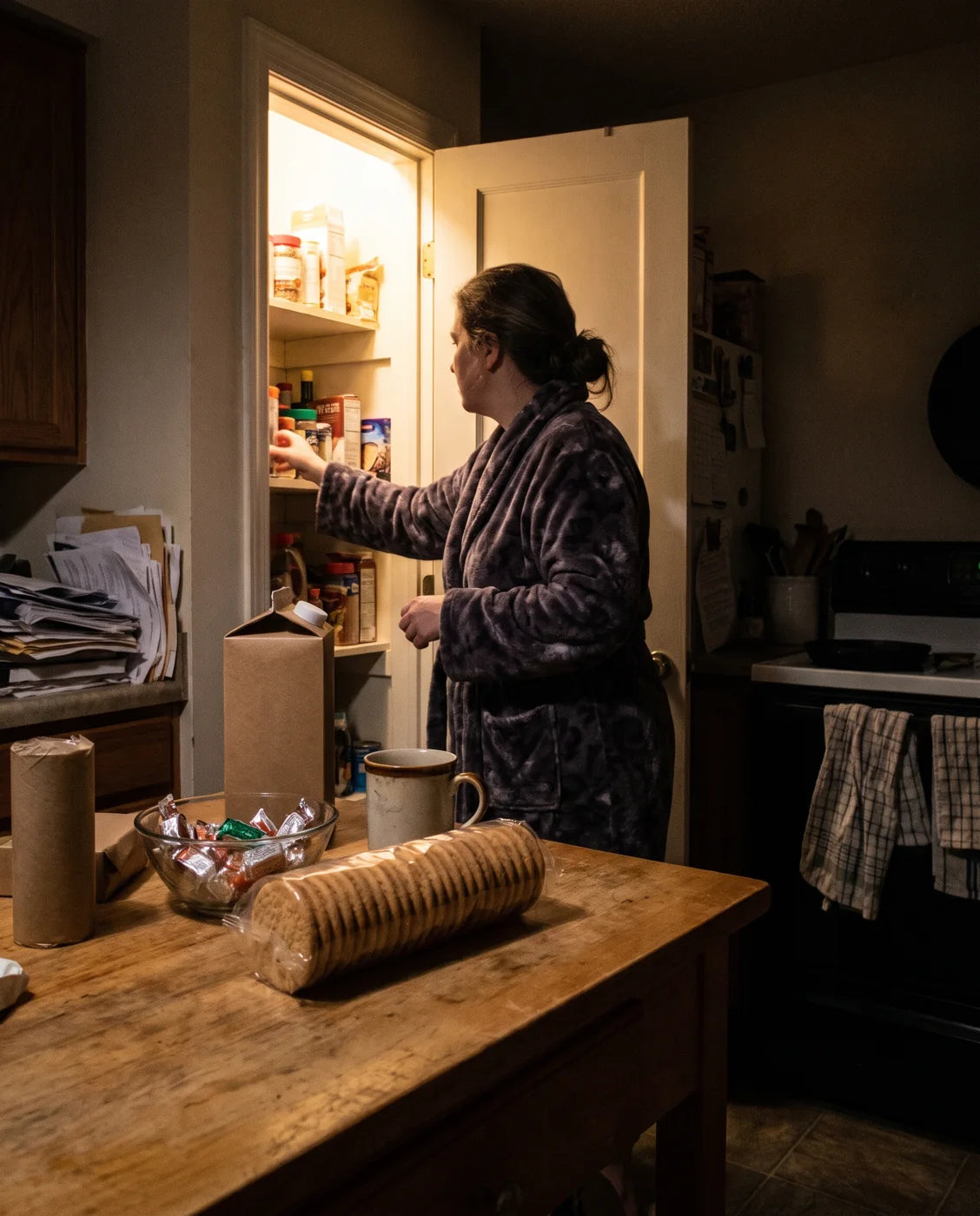 Woman at the pantry late at night