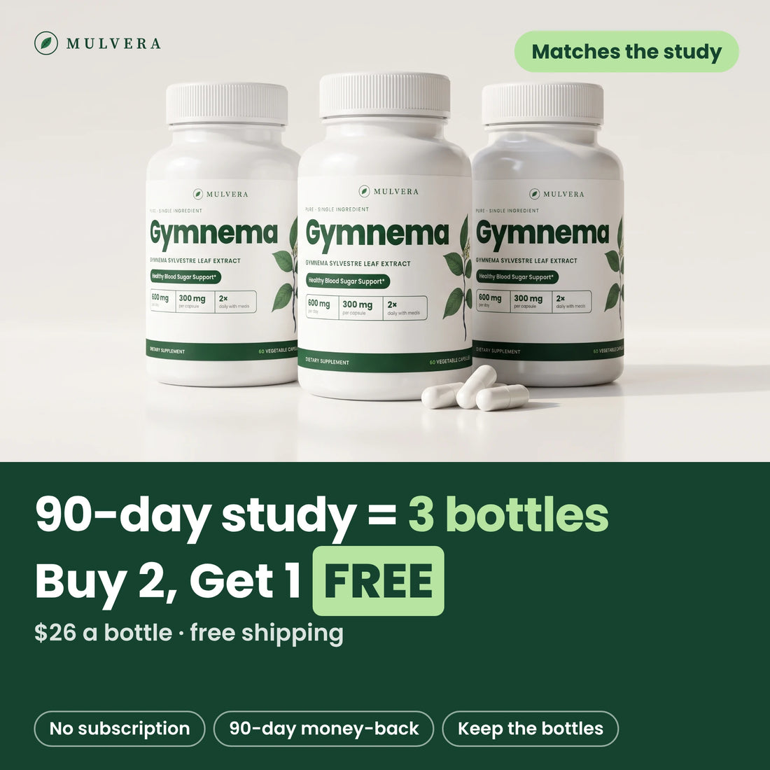 The 90-day study equals 3 bottles: buy 2, get 1 free
